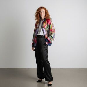 Jacqueline Ferrar Vintage 90s Statement Bomber Jacket Knights Print Power Dress